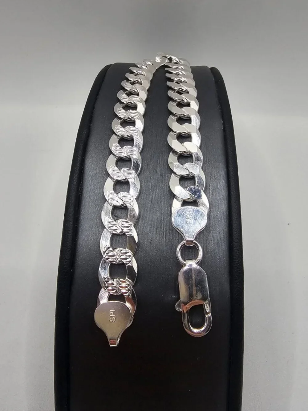 Sterling Silver 925 High Polished Diamond Cut Curb Bracelet 8.9mm 8 inches